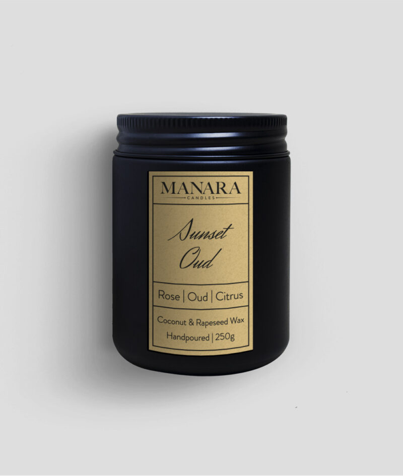 250g sunset oud candle by manara candles