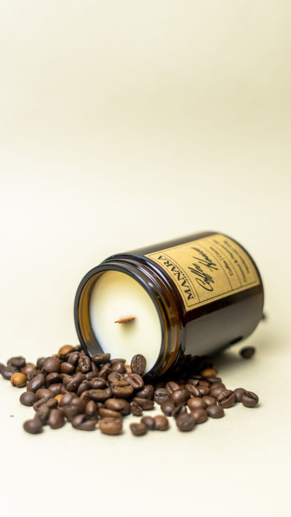 150g Coffee house candle by manara candles scattered coffee beans