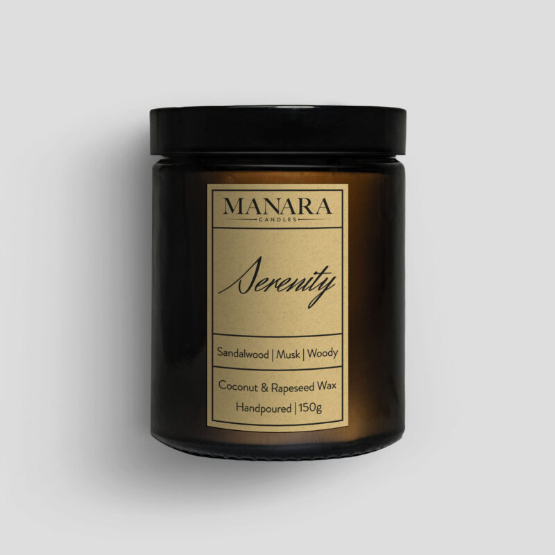 150g serenity candle amber jar by manara candles